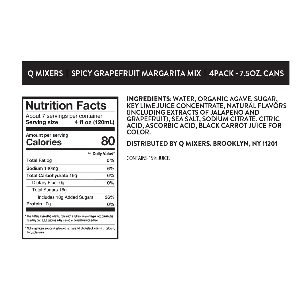 Q Mixers Margarita Spicy Grapefruit Nutrition