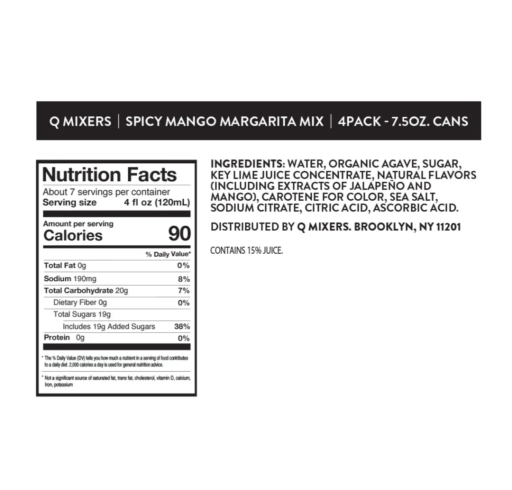 Q Mixers Margarita Spicy Mango Nutrition