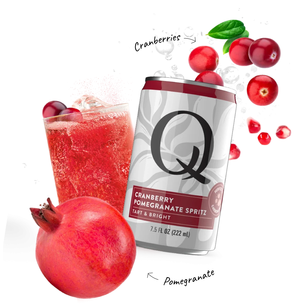 Q Mixers PDP with ingredients & callouts Cran Pom Spritz