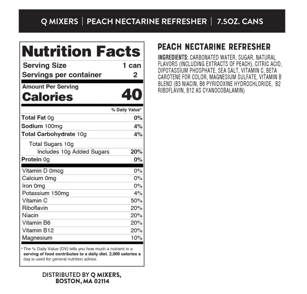 QMixers nutrition panels refreshers peach nectarine
