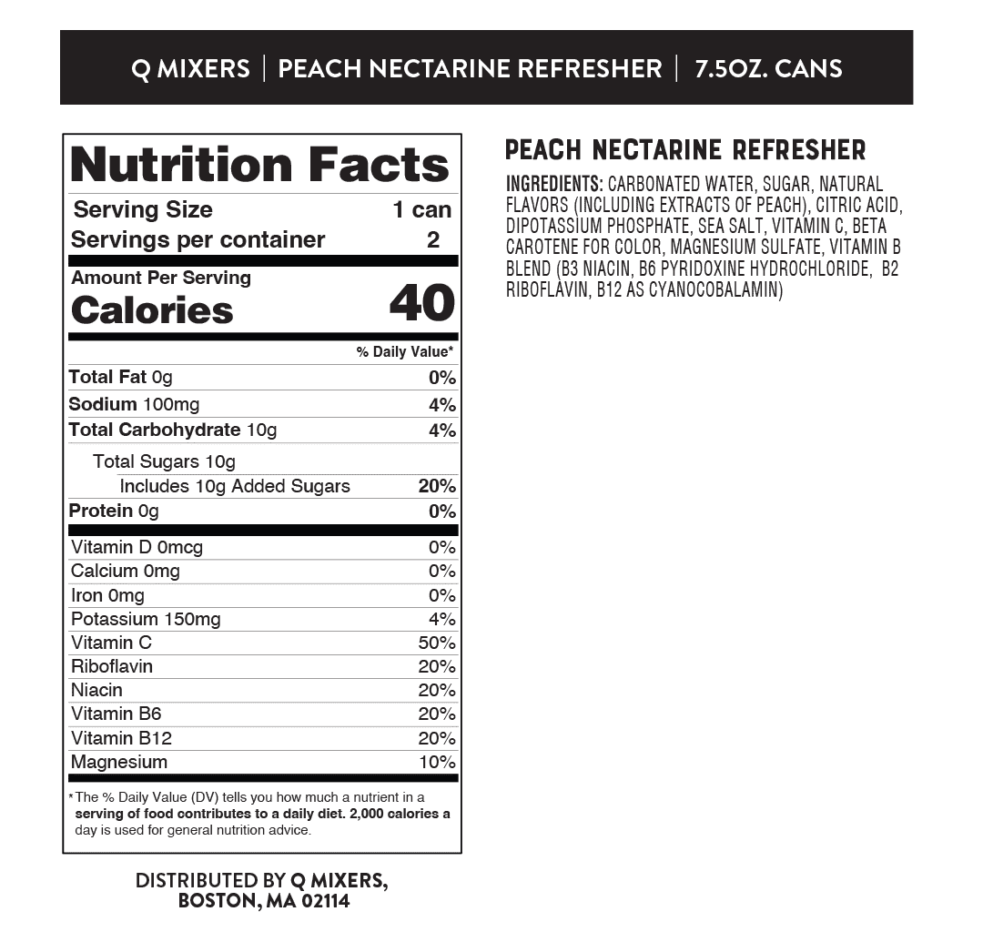 QMixers nutrition panels refreshers peach nectarine