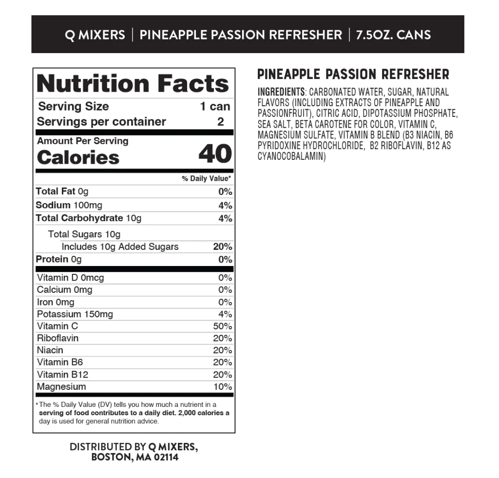 QMixers nutrition panels refreshers pineapple Passion