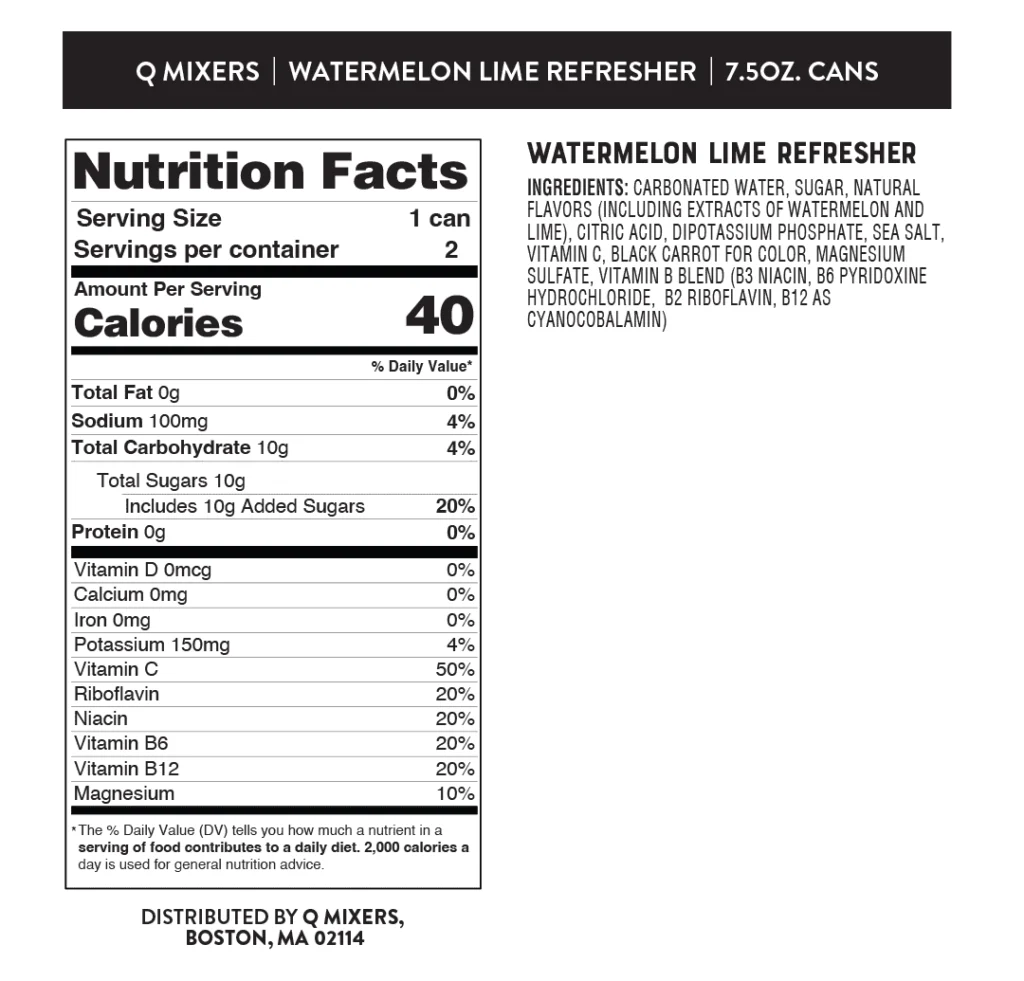 QMixers nutrition panels refreshers watermelon lime