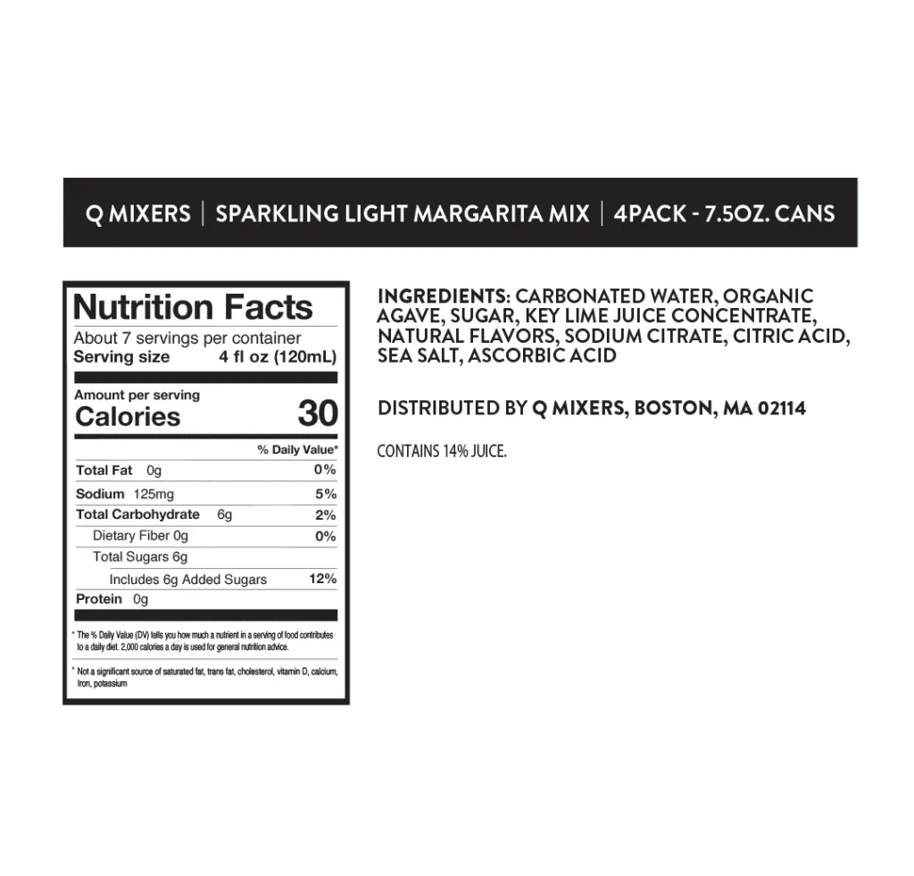 QMixers 2025 Amazon PDP SparklingLightMargarita Nutrition