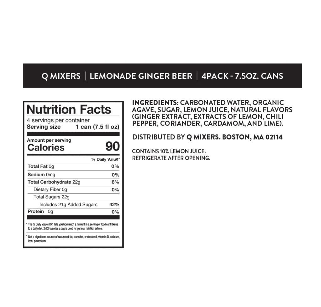QMixers 2025 Amazon PDP LemonadeGingerBeer Nutrition