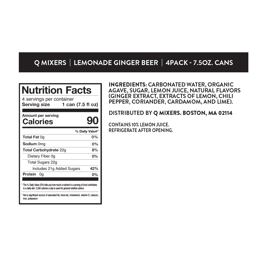 QMixers 2025 Amazon PDP LemonadeGingerBeer Nutrition